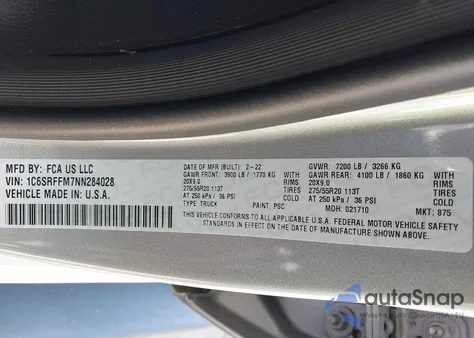 2022 Ram 1500 Lone Star 4X4 5'7 Box from USA, damaged, VIN 1C6SRFFM7NN284028